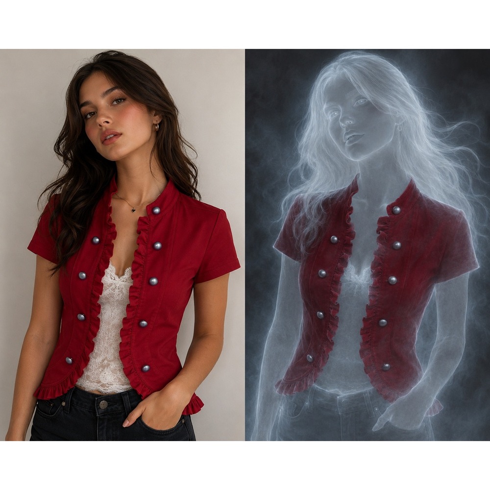 Studio JPR Red Military Ruffle Bolero Jacket Short Sleeve Silver Button Small